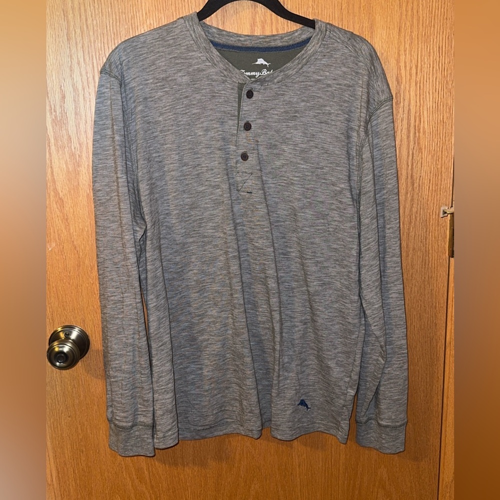 Tommy Bahama Men's Gray Long Sleeve Cotton Blend Henley Shirt